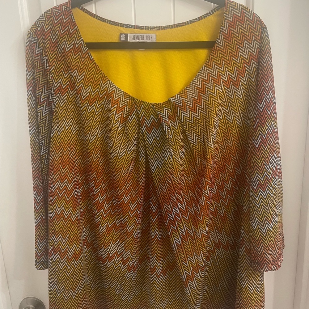 Jennifer Lopez Plus Size 2X Multicolor Chevron Print Top